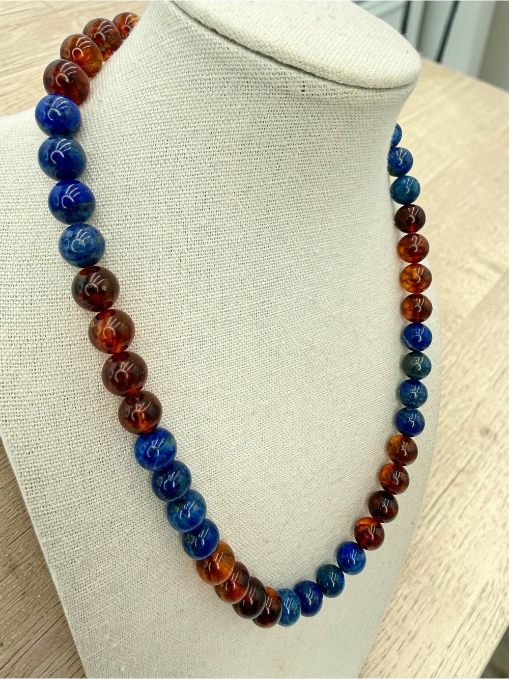 Jay King DTR Lapis Amber Bead Necklace Sterling 18-20” Adjustable Southwest Boho - Picture 3 of 17